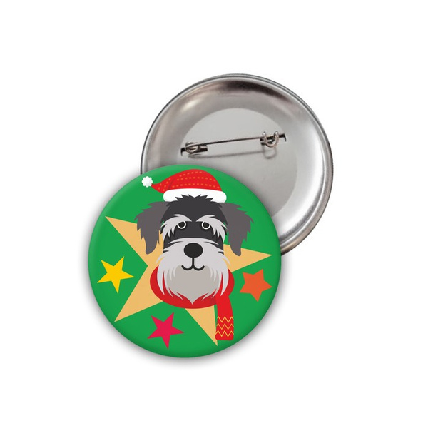 Dog Schnauzer Christmas Badge Psiakrew Button Badzyk 25mm