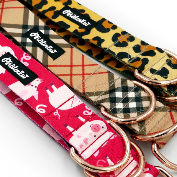 Piggy in Love Half-Clamp-Halsband, 4 cm breit, für mittlere und größere Hunde, goldene Beschläge