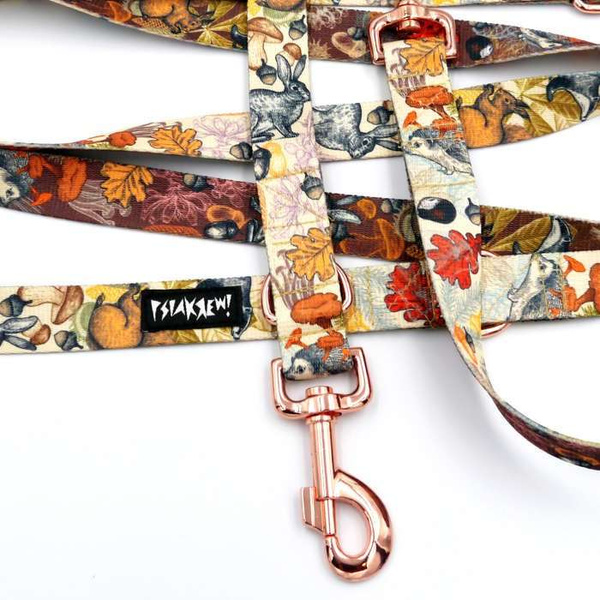 Dog Leash Forest Treasures width 2.5 cm, 1"  wide, pink gold, big snap hook 8 cm