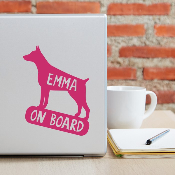 Car sticker with the name of the Doberman Dog On Board Psiakrew