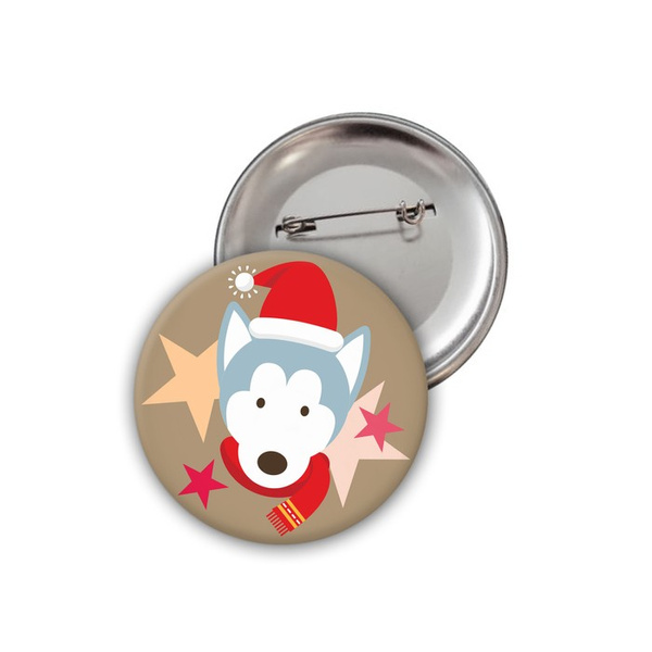 Dog Husky Christmas Badge Psiakrew Button Badzyk 25mm