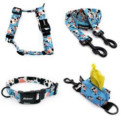 ACCESSORY KIT. Big dog. Psiakrew Spotted Cow Series; Collar, Harness, Leash, Pouch for poop bags