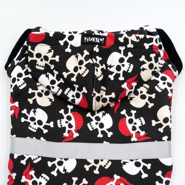 Dog Hoodie Pirates Psiakrew, reflective inserts, skull pattern