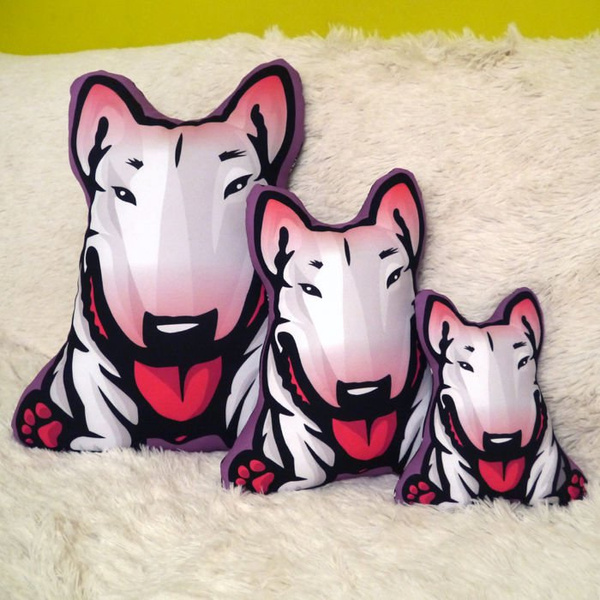Bull Terrier Pillow Decorative Dog Cushion White Bully cuddly mascot