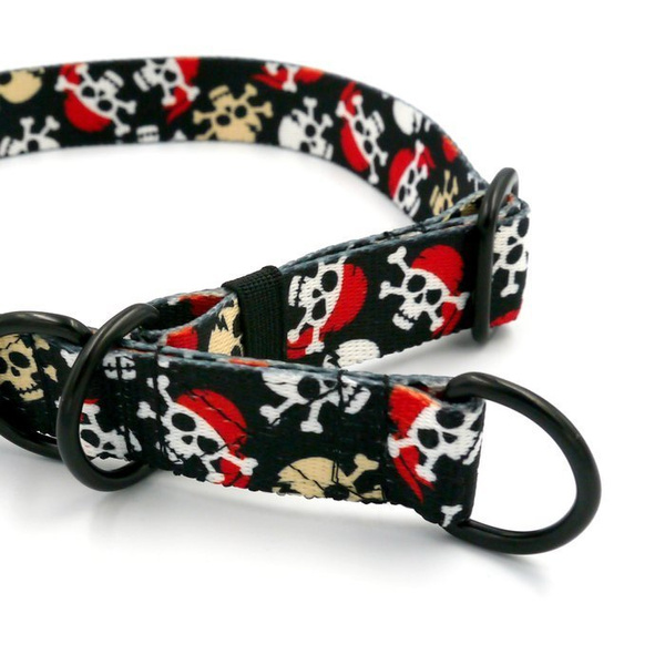 Half-choke collar Pirates, 2.5 cm wide, medium and big dogs, black extras