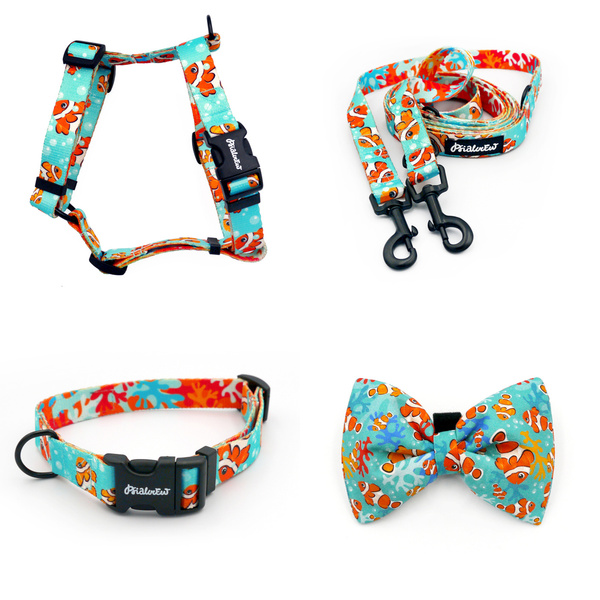 ACCESSORY KIT. Small dog. Blue Lagoon Psiakrew Series; Collar, Harness, Leash, Bow tie