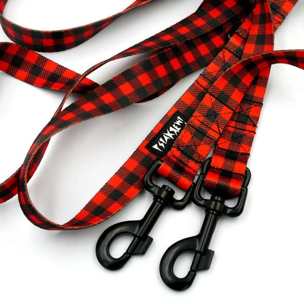 Długa Smycz Dla Psa Przepinana Regulowana Lumberjack 2,5 cm, duży mocny czarny karabińczyk