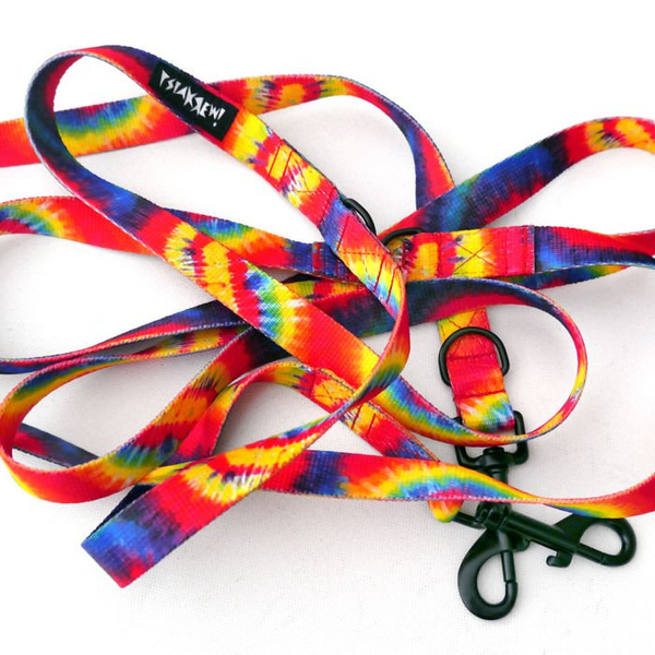 Długa Smycz Dla Psa Tie Dye Przepinana Regulowana szerokość 2 cm, czarny karabińczyk 7 cm