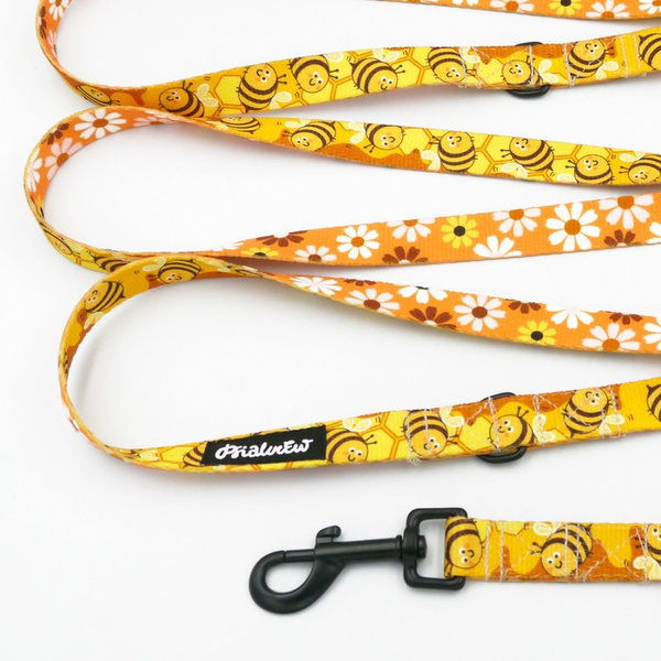 Long Dog Leash Busy Bees Psiakrew width 2 cm (0.78"), black snap hook 7 cm (3,15")