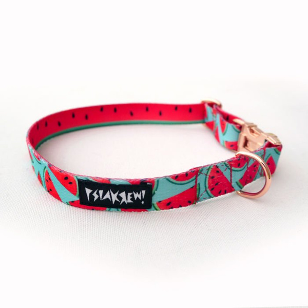 Dog Collar Psiakrew Watermelon, 2 cm 0.78" wide, for smaller dogs, pink gold clip