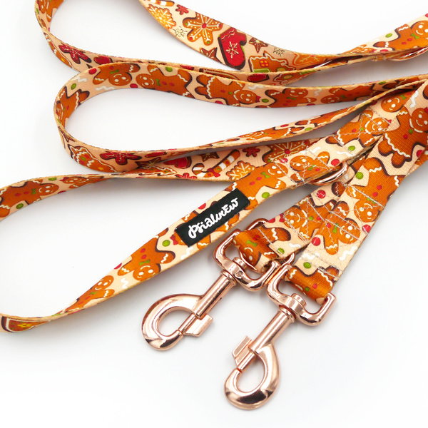 Long Adjustable Dog Leash Cinnamon Gingerbread Psiakrew 2.5 cm, rose-gold 8 cm carabiner