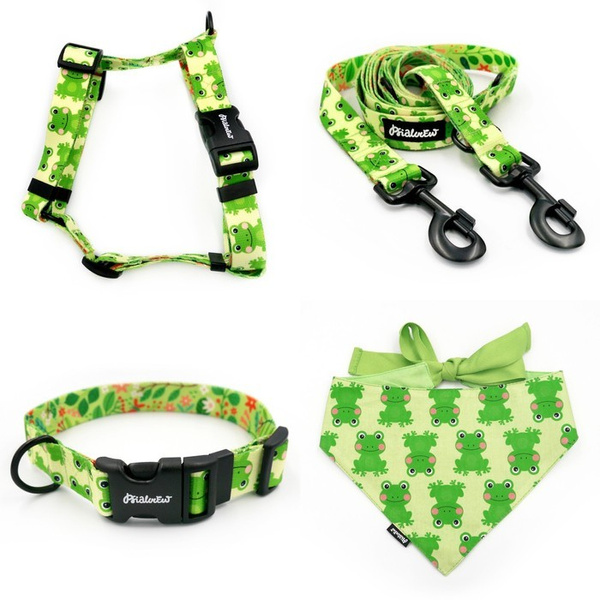 Dog Leash Green Frogs width 2.5 cm, 1" wide, snap hook black 8cm