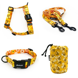 ZUBEHÖRSATZ. Großer Hund. Fleißige Bienen Psiakrew-Serie; Halsband, Geschirr, Leine, Sachet für Hundeleckerli