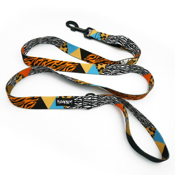 Dog Leash Wild Animals width 2.5 cm, 1" wide, big black snap hook 8 cm