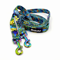 Long Dog Leash Peacock's Eye Psiakrew width 2 cm (0.78") wide, holo snap hook 6 cm