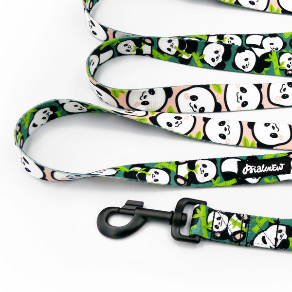 Lange verstellbare Hundeleine Bamboo Panda Psiakrew, Breite 2,5 cm, schwarzer Karabiner 8 cm