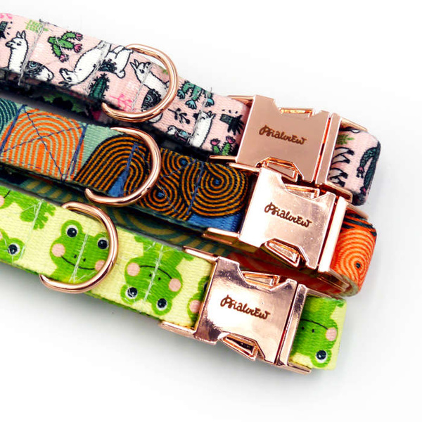 Dog Collar Psiakrew Geo Snake, 2 cm 0.78"  wide, for smaller dogs, pink gold clip