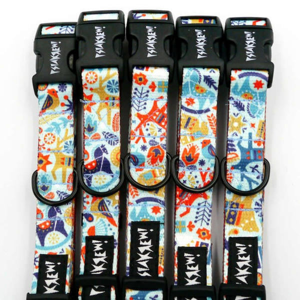 Dog Collar Psiakrew Winter Folk, 2 cm 0.78" wide, for smaller dogs