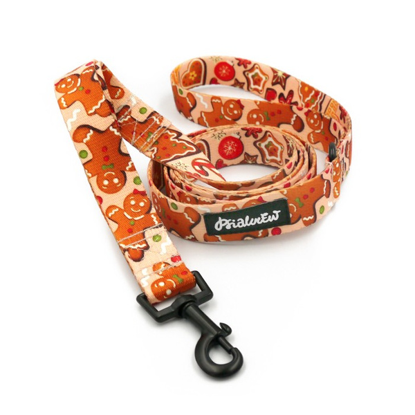 Dog Leash Cinnamon Gingerbread Psiakrew width 2.5 cm, 1"  wide, black snap hook 6 cm