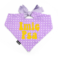 Liliowa Personalizowana Bandana z imieniem Psa Psiakrew wiązana chusteczka, żółty napis