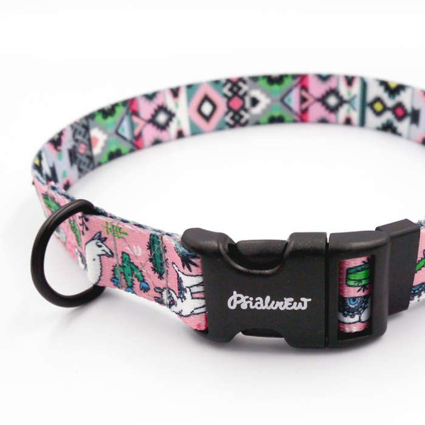 Dog Collar Psiakrew Llama 2.5 cm 1" wide, black extras