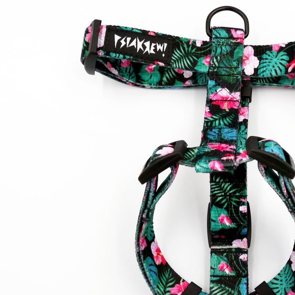 Harness for Dog, Model Tropical Monstera Guard Harness, black extras