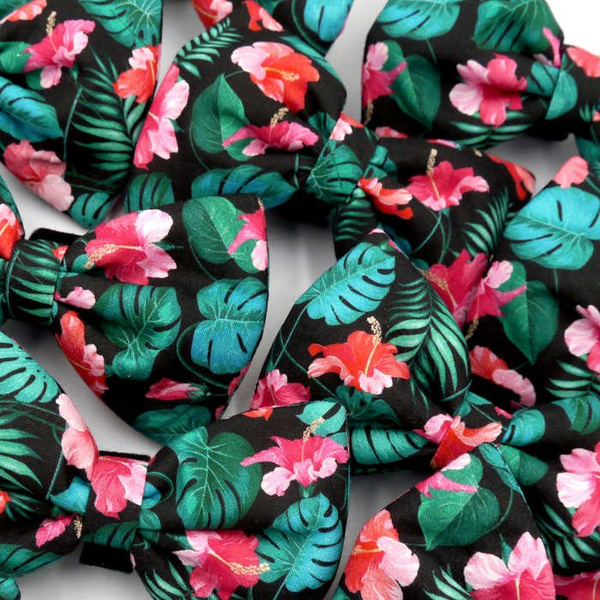 Dog Bow Tie Tropical Monstera, Pet Bow Tie, Bowtie, Collar Attachment