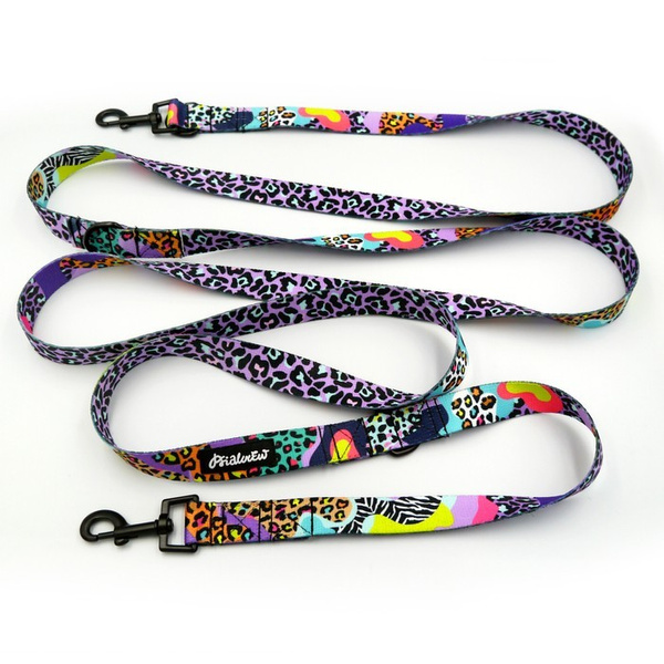 Hundeleine Crazy Leopard Psiakrew, Breite 2,5 cm, Karabiner 6 cm schwarz
