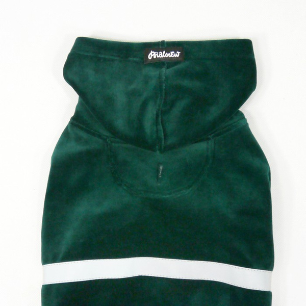 Bluza dla Psa Psiakrew z kapturem zielony butelkowy, welurowa, odblaskowy element