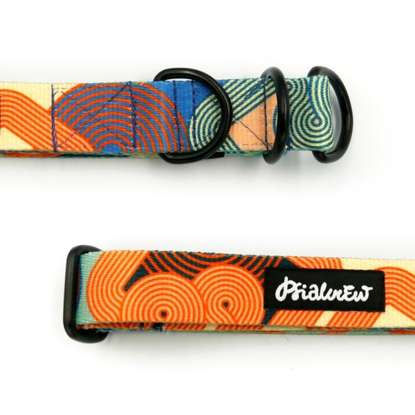 Halb-Klemmhalsband- Geo Snake, 2,5 cm breit, für mittelgroße und größere Hunde, Schwarz-Beschläge, Psiakrew