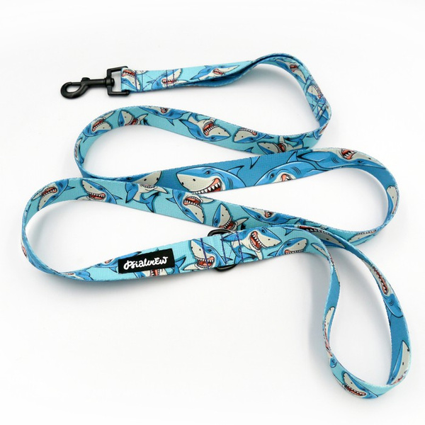 Dog Leash Shark Psiakrew width 2.5 cm, 1"  wide, black snap hook 6 cm