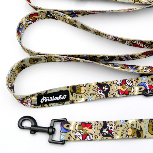 Hundeleine Dog Tattoo Flash Psiakrew, Breite 2,5 cm, Karabiner 6 cm schwarz