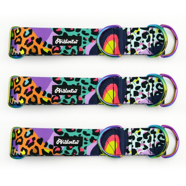 Crazy Leopard Half-Clamp-Halsband, 4 cm breit, für mittlere und größere Hunde, holo Beschläge
