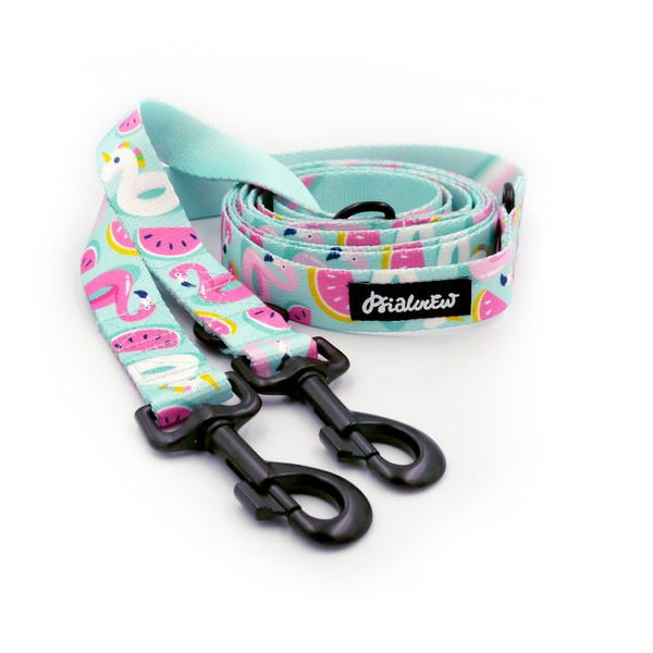 Dog Leash Azure Pool width 2.5 cm, 1" wide, snap hook black 8cm