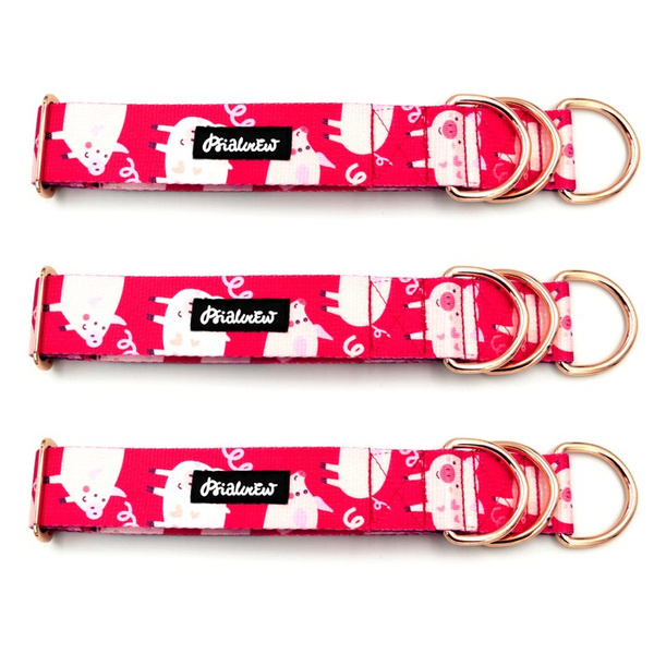 Half-choke collar Piggy in Love, 4 cm wide, medium and big dogs, black extras