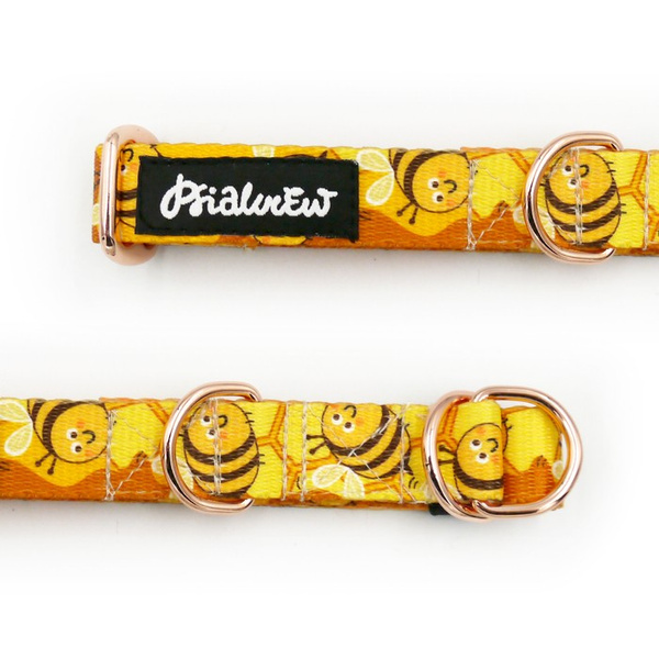 Half-choke collar Busy Bees, 2 cm wide, for small dogs, golden extras