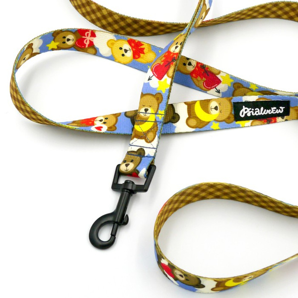 Dog Leash Teddy Bear Psiakrew width 2.5 cm, 1"  wide, black snap hook 6 cm