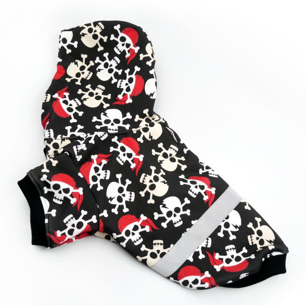 Dog Hoodie Pirates Psiakrew, reflective inserts, skull pattern