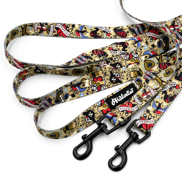 Hundeleine Dog Tattoo Flash Psiakrew Breite 2 cm, schwarzer Karabinerhaken 6 cm