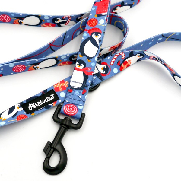 Hundeleine Penguin Winter Breite 2,5 cm, 1" breit, kräftiger schwarzer Karabiner 8cm