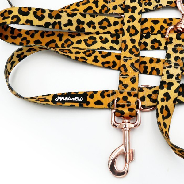 Dog Leash Tarzan width 2.5 cm, 1" wide, pink gold, big snap hook 8 cm