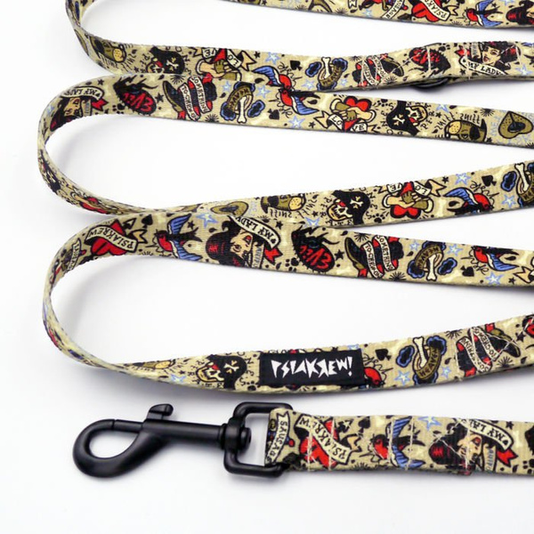 Long Dog Leash Dog Tattoo Flash width 2 cm (0.78") wide. black snap hook 7 cm