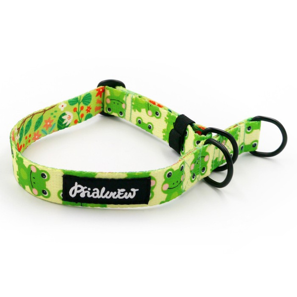 Half-Choke-Halsband Green Frogs, 2 cm breit, für kleine Hunde, schwarze Accessoires
