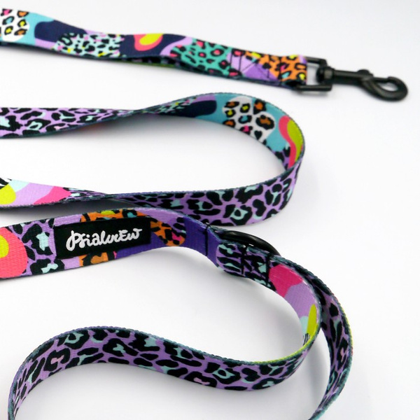 Hundeleine Crazy Leopard Breite 2,5 cm, 1" breit, schwarzer Karabinerhaken 6 cm