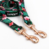 Leash for micro and small Dog; Tropical Monstera; adjustable; 2 cm wide, pink gold snap hook 6 cm