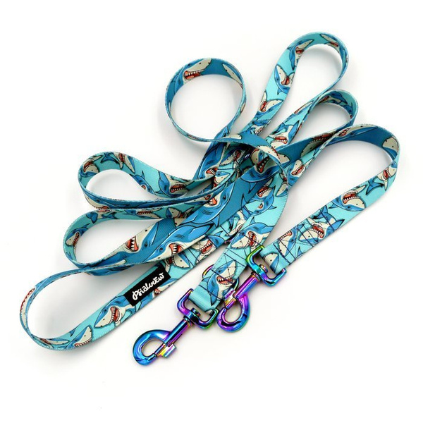 Dog Leash Sharks width 2.5 cm, 1"  wide, holo snap hook 8cm