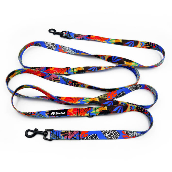 Long Dog Leash Colorful Thicket Psiakrew width 2 cm (0.78"), black snap hook 6 cm