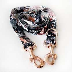 Dog Leash Deer Calls width 2.5 cm, 1"  wide, pink gold, big snap hook 8 cm