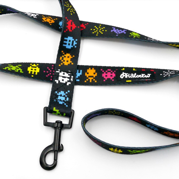 Dog Leash Invaders Psiakrew width 2.5 cm, 1" wide, black snap hook 6 cm