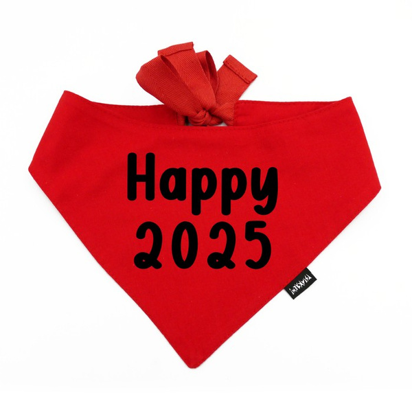 Rotes Bandana mit schwarze Aufschrift „Happy 2025“ Psiakrew